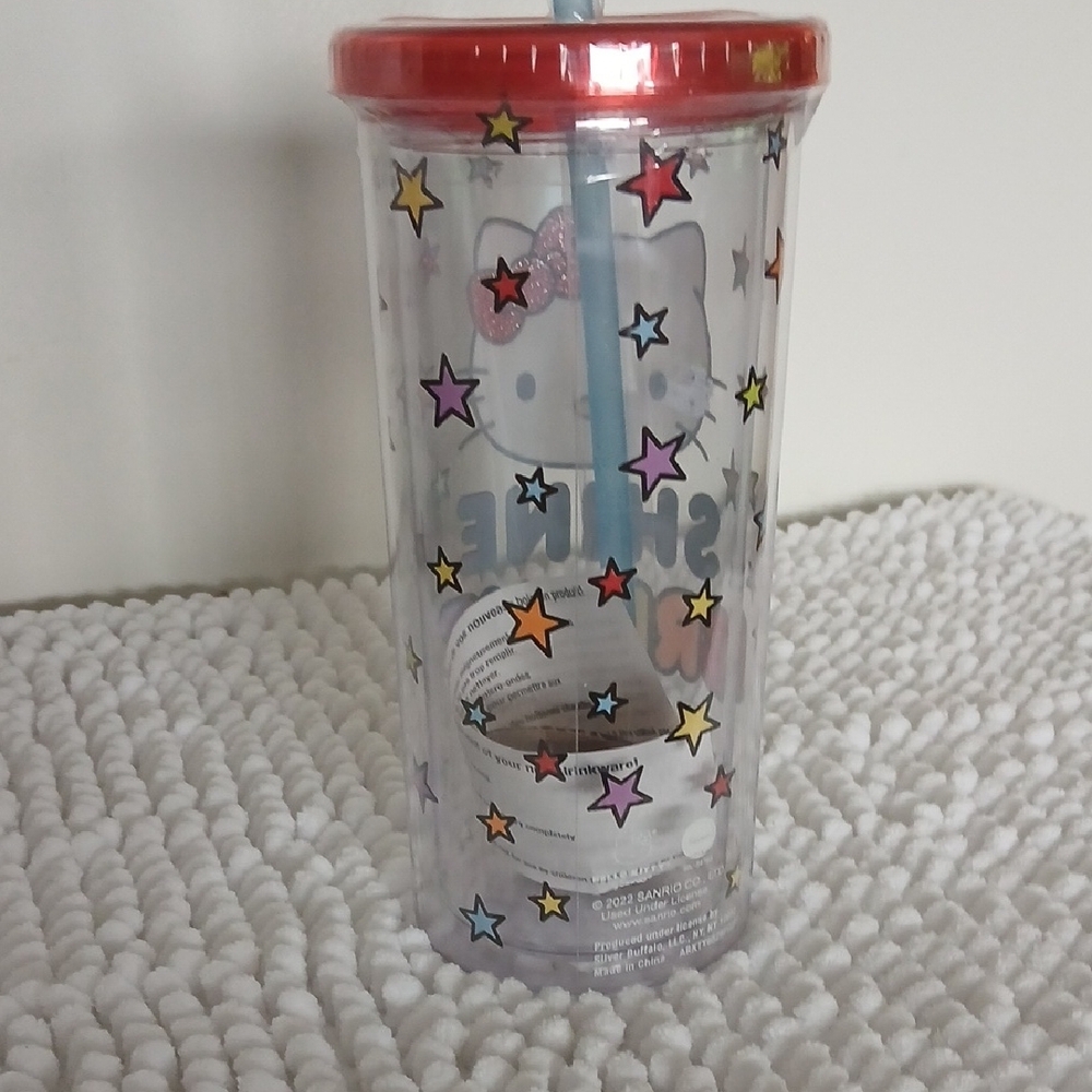 Hello Kitty Colorful Girly SHINE BRIGHT Tumbler with Red Lid and Colorful Stars - Picture 3 of 8